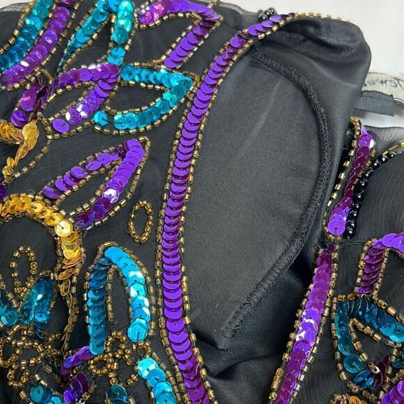 Vintage 80’s black silk sequin and bead evening blouse - Picture 16 of 16